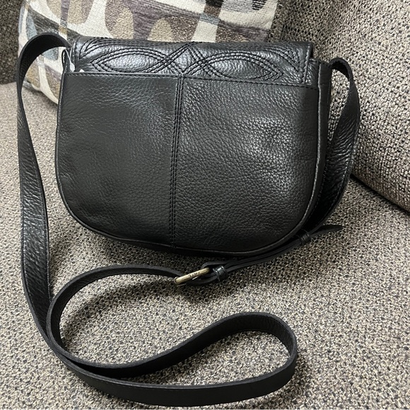 FRYE Charlene Embroidered Small Saddle Black Genuine Leather Crossbody Bag - Picture 5 of 7